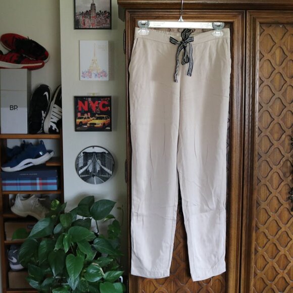 MNG Basics | Slim Tapered Cropped Ankle Drawstring Pants  - Khaki Tan, Size XS - Picture 2 of 13
